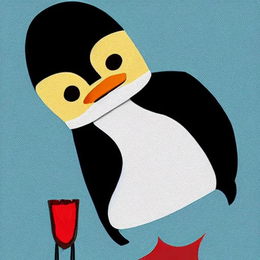 Prompt: oppressive penguin with blood on him, artistic illustration, concept art by aleksandra waliszewska