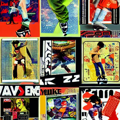 Prompt: y 2 k videogame poster ad scan, collage art, collage of people skating, street wear 2 0 0 0 s y 2 k magazine