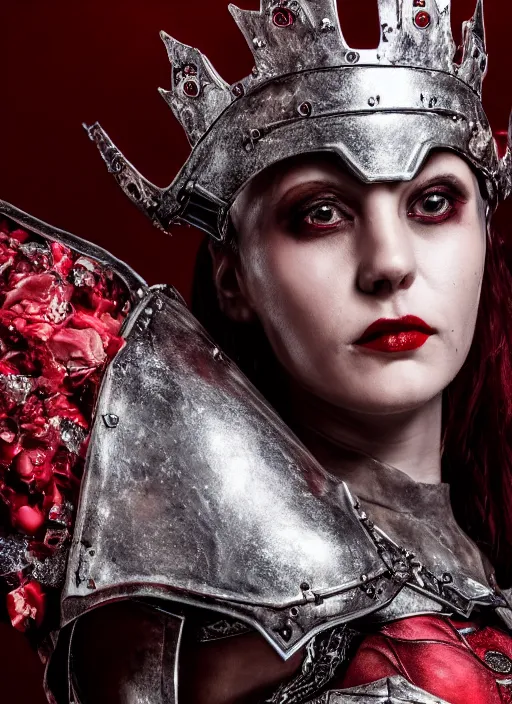 Image similar to the blood crown queen wear the scarlet armor, cinematic lighting, various refining methods, micro macro autofocus, ultra definition, award winning photo