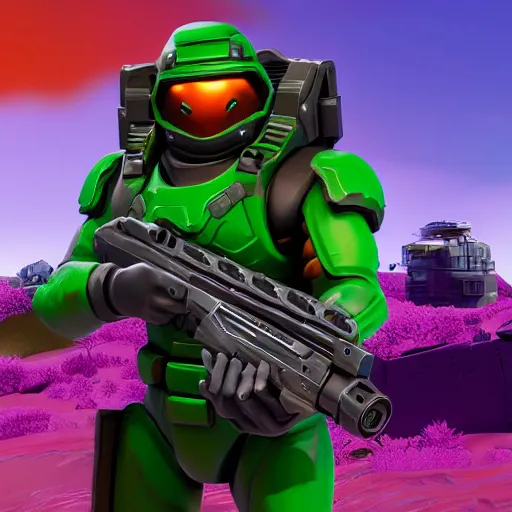 Prompt: doomguy in fortnite, 4 k, high detail, high - resolution photograph, professional photography, ultra - detail