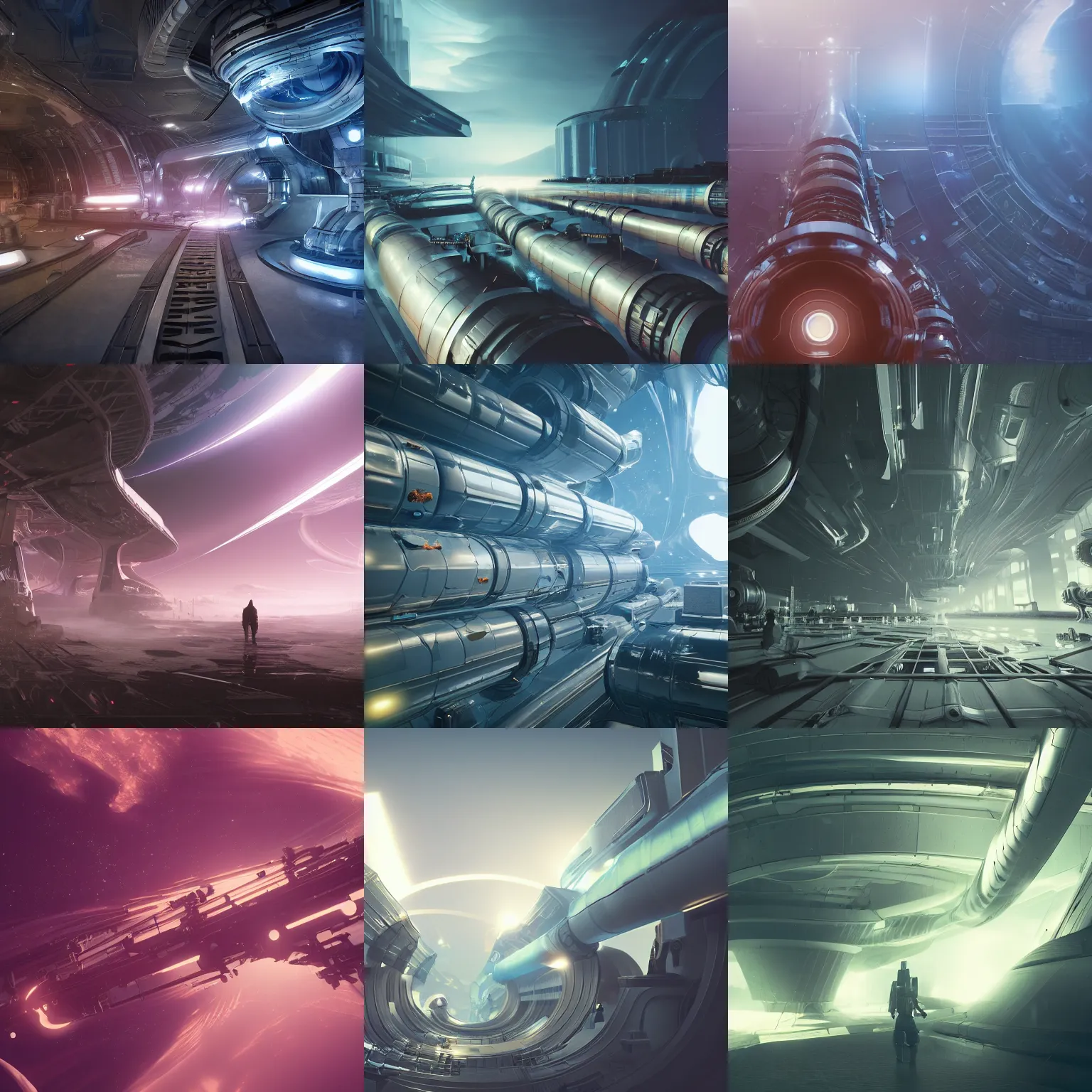 Prompt: pipelines filling across space, angled, scifi, futuristic, raytracing, dreamy, sharp focus, cinematic lighting, highly detailed, artstation, divine, by gauthier leblanc, kazuya takahashi, huifeng huang
