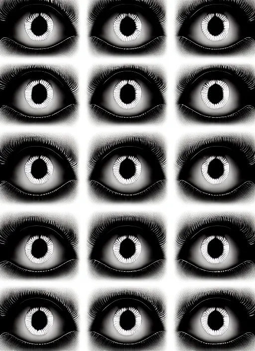 Image similar to grid montage of cube shaped eyes cubes, square shaped black dilated pupils cubes, cube shaped irises, detailed colored textures, lashes, advanced art, art styles mix, wet reflections in square eyes, sunshine light, hd macro photograph, from side, various cune eyelid positions, small square black centered