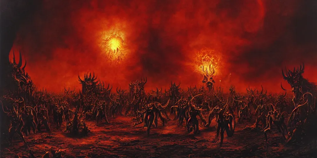 Image similar to the apocalypse, hellfire, demons, highly detailed, les edwards