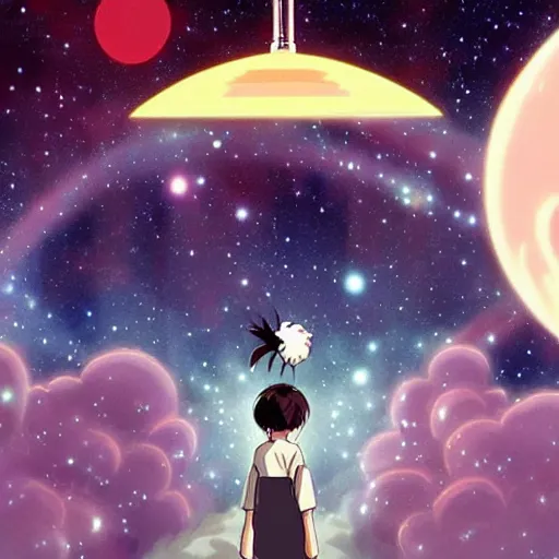 Image similar to Spirited away but in space, anime, amazing, beautiful