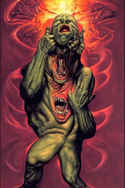 Image similar to alex jones being possessed by inter - dimensional demons, painting by richard corben and glenn fabry, 3 d, 8 k