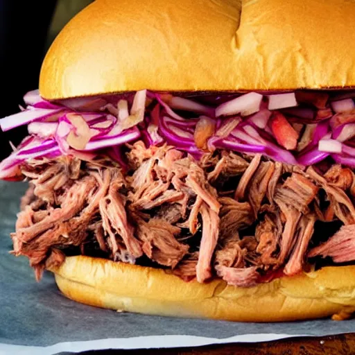 Image similar to half pulled pork sandwich with eyes and teeth