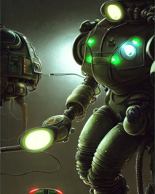 Prompt: luigi in a mech scifi suit with neurolink wires and small lights by, fantasy character portrait, ultra realistic, futuristic background by laurie greasley, concept art, intricate details, highly detailed by greg rutkowski, gaston bussiere, craig mullins, simon bisley