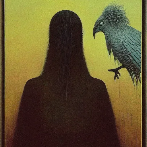 Prompt: portrait of bird woman by Beksinski