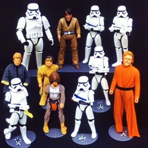 Prompt: star wars action figures, vintage, 1980s