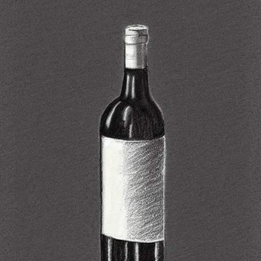 Image similar to bottle of wine drinking itself, pencil sketch, black and white