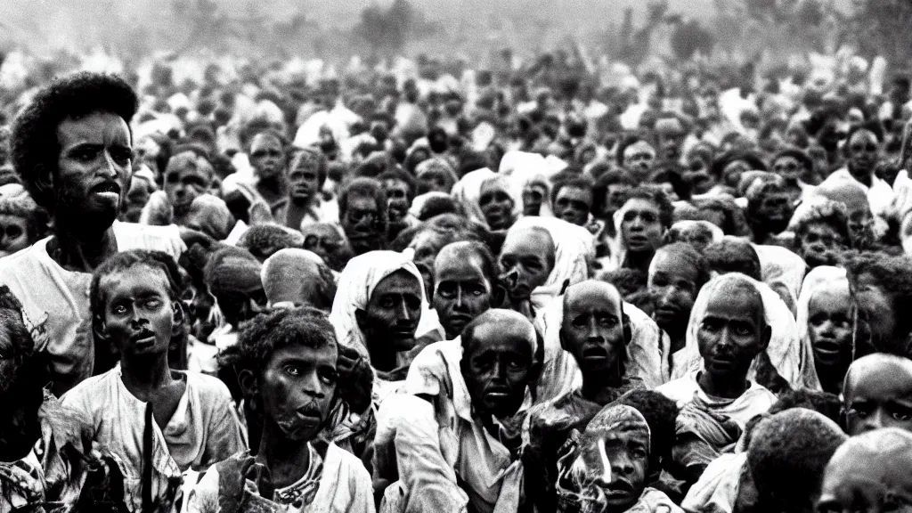 Prompt: 1984 Ethiopian famine, Live Aid, atmospheric, portrait, movie scene, hd, 4k, wide angle