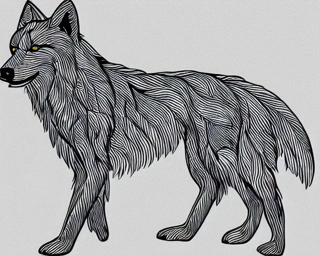 Image similar to professional digital art of a full-body outline of a wolf, very simple, no color, high quality, HD, 8K,