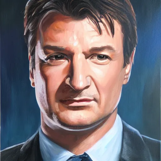 Image similar to A portrait of Nathan Fillion , oil painting