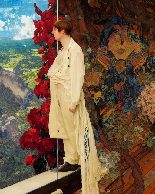 Image similar to nick bostrom, portrait painting by richard schmid, edgar maxence, kehinde wiley, thomas moran, maxfield parrish, studio ghibli, loish, alphonse mucha, fashion photography