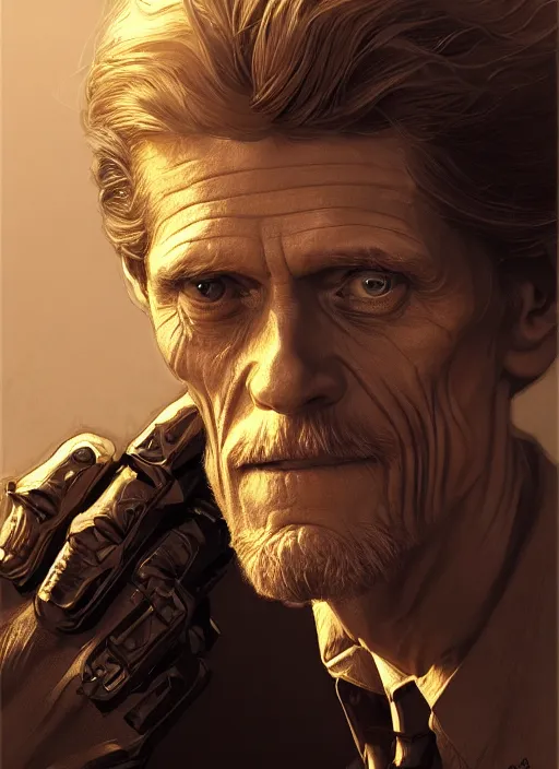 Image similar to williem dafoe as oscar diggs, intricate, d & d, fantasy, art nouveau, digital painting, trending on artstation, sharp focus, illustration, global illumination, ray tracing, art by artgerm and greg rutkowski and ruan jia