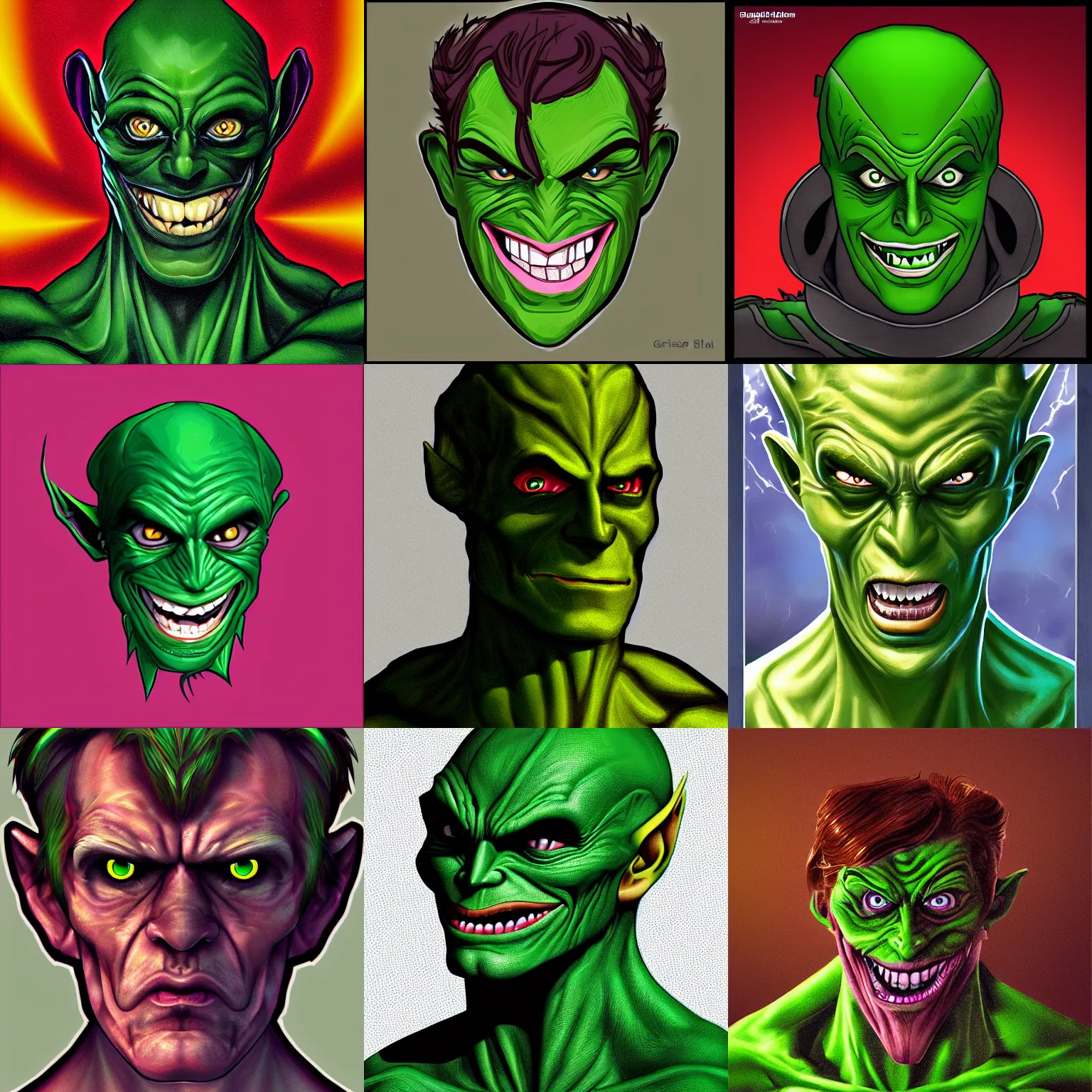 Prompt: green goblin portrait, icon, digital art
