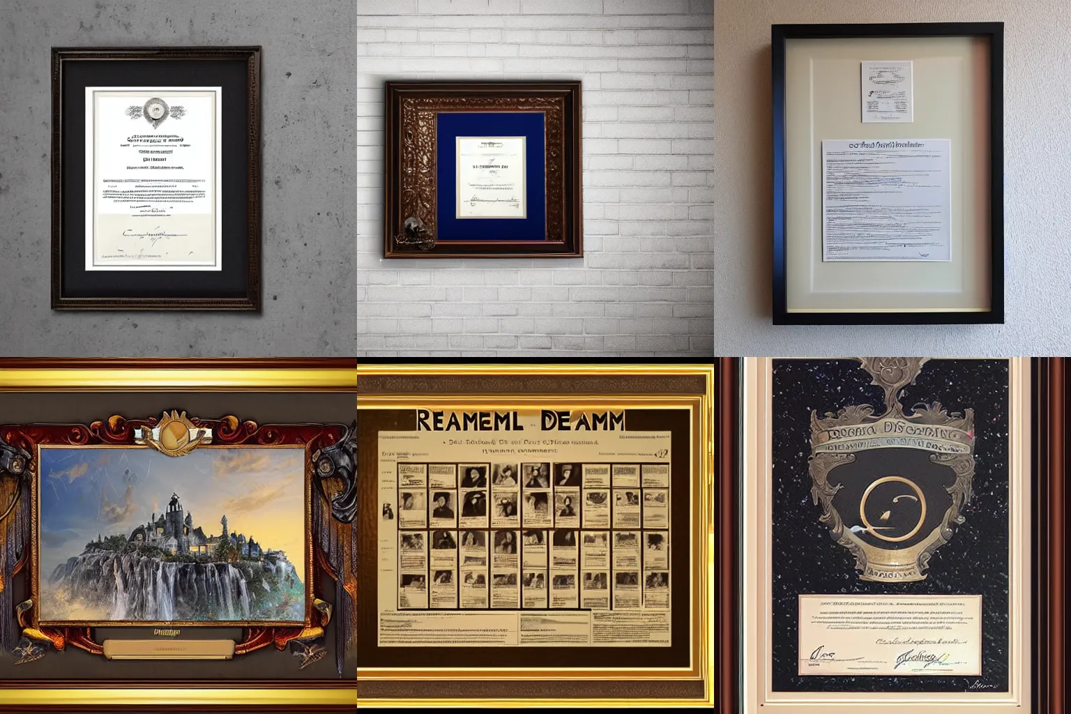 Prompt: Discord channel #dream-42 of Stable Diffusion is the best channel. Diploma, framed on a wall.