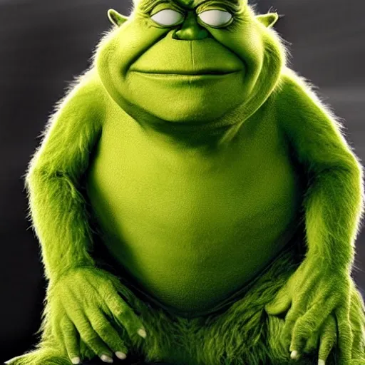 Prompt: Kermit hulk the grinch shrek and yoda combination