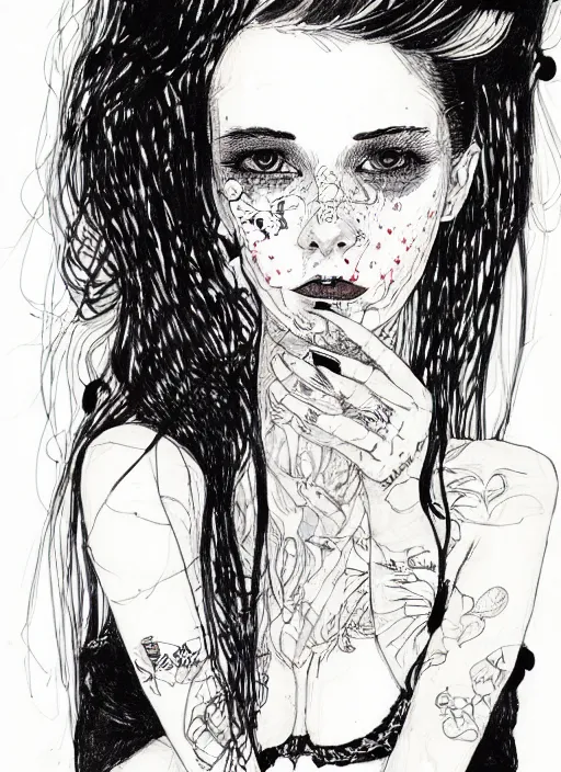 Image similar to a portrait of a pretty sewer punk young lady by kaethe butcher