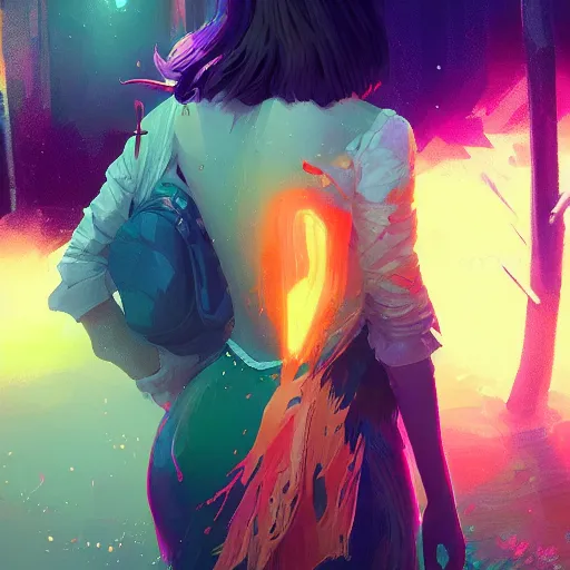 Image similar to skill magic deepdream guard girl from the back radiating a glowing aura stuff loot legends video game artstation lois van baarle, ilya kuvshinov by ismail inceoglu dragan bibin hans thoma, perfect face, fine details, realistic shaded, fine - face, pretty face