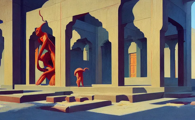 Image similar to Mysteriuos Persian Temple, very coherent, painted by Edward Hopper, Wayne Barlowe, painted by James Gilleard, airbrush, art by JamesJean