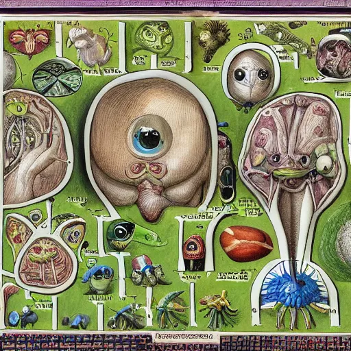 Prompt: pepe the frog ( pokemon ) anatomical diagram, in codex seraphinianus