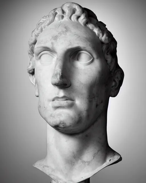 Prompt: a high quality photograph jerma 9 8 5 as a roman marble bust. cinematic lighting.