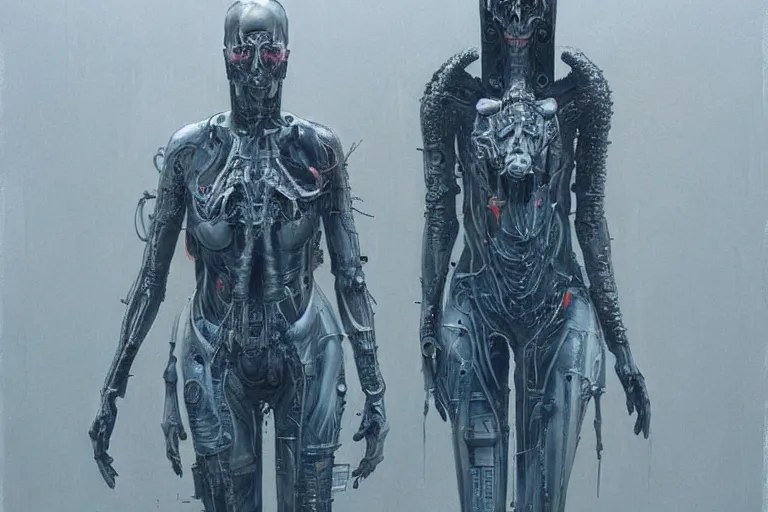 Image similar to highly detailed concept art of neuromancer characters, dystopian post - apocalyptic retrofuturistic neon vibe, an ultrafine detailed painting by hans giger and wayne barlowe, trending on deviantart, pop surrealism, whimsical, lowbrow, perfect symmetrical face, sharp focus, octane, masterpiece