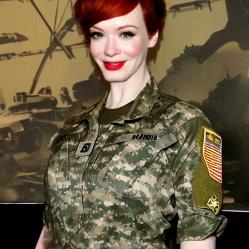Prompt: Christina Hendricks as Army commander, special forces,