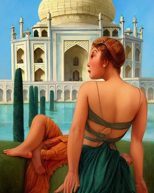 Image similar to tuesday weld visits the taj mahal by charlie bowater, by francine van hove, by alex horley, by tom chambers, by gil elvgren