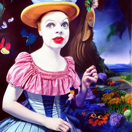 Prompt: portrait of alice in wonderland who looks like a young judy garland by salvador dali, detailed matte painting, 8 k resolution