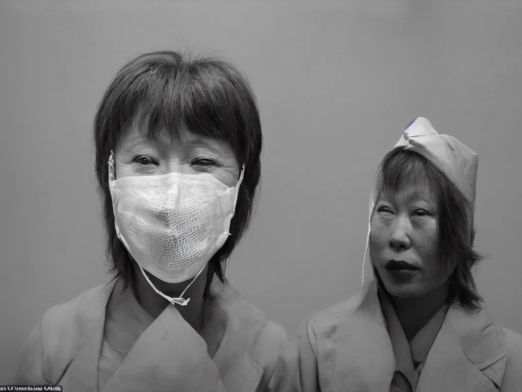 Prompt: ‘The Center of the World’ (Cindy Sherman close-up photograph with face mask) was filmed in Beijing in April 2013 depicting a white collar office worker. A man in his early thirties – the first single-child-generation in China. Representing a new image of an idealized urban successful booming China.