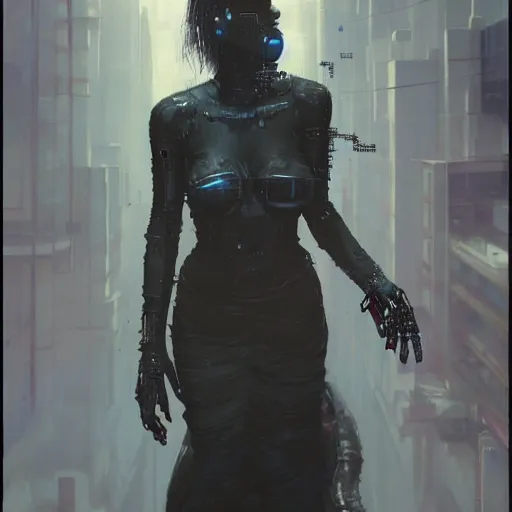 Prompt: neuromancer, cyberpunk, artificial intelligence, cybernetics, dystopian future, cybernetics, razorgirl, chiaroscuro, high detail, painted by greg rutkowski, painted by igor kieryluk, painted by bobby chiu, trending on artstation