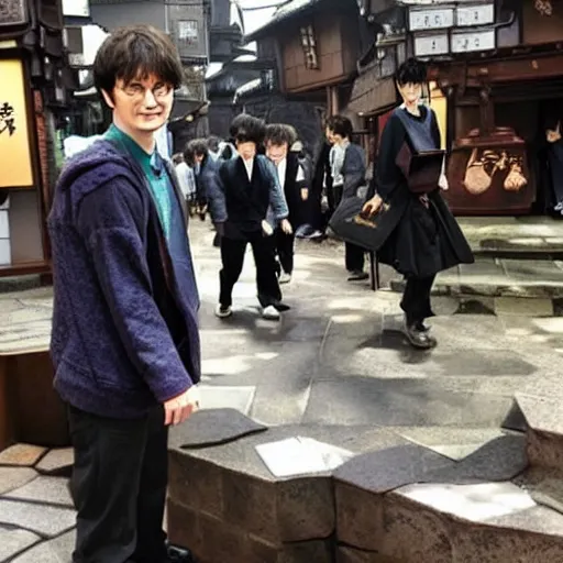 Prompt: Harry potter seeking the dragon balss in Japan