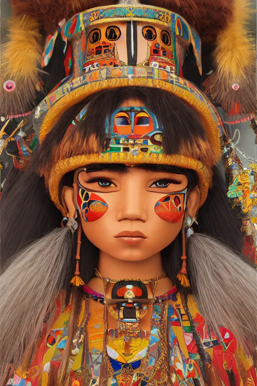 Image similar to portrait of a beautiful a Hopi kachina doll, Warhammer, highly detailed, artstation, illustration, art by Gustav Klimt and Range Murata and Ilya Kuvshinov and Sakimichan