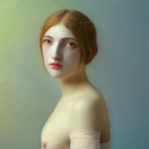 Image similar to a beautiful girl's face made of ivory and gold filigree, daguerreotype by edward hopper, by Bosch, by klimt, art noveau, highly detailed, strong lights, very decorative, liminal, eerie, Bright pastel colors, octane render, 8k