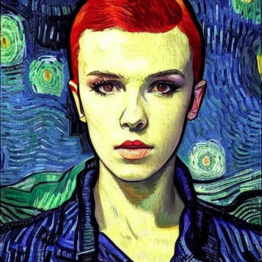 Prompt: Cyberpunk Millie Bobby Brown by Vincent Van Gogh