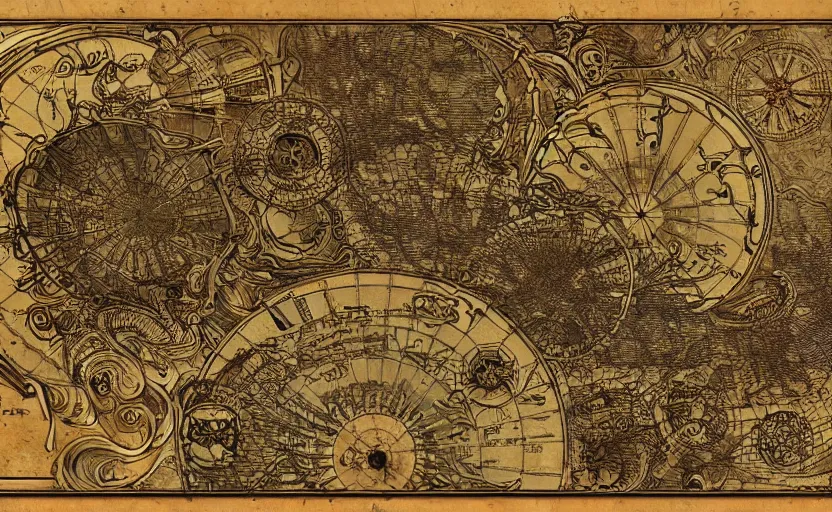 Image similar to rose of winds map, metal scapes, steampunk, art nouveau style