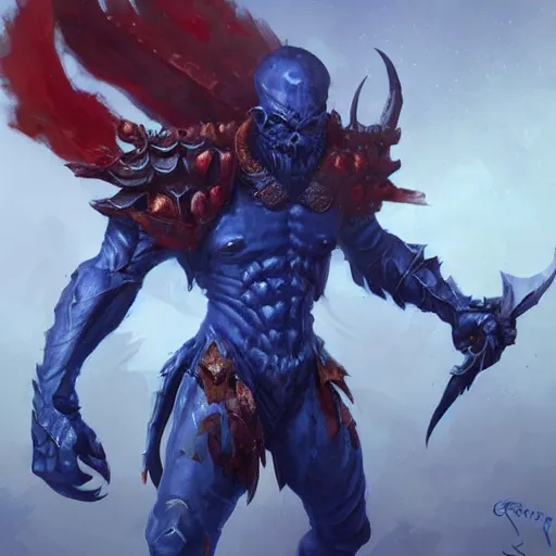 Image similar to blue humanoid crabman warrior, fantasy game art by greg rutkowski, fantasy rpg, league of legends