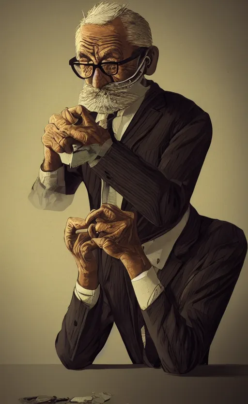 Prompt: old man doing hard work with their mask, do what we can, then leave it to god, non fiction, center of interest, left align, right align, stability, intricate, elegant, 8 k uhd, highly details object, justify content center, artstation, concept art, matte, sharp focus, illustration, art by paul lung