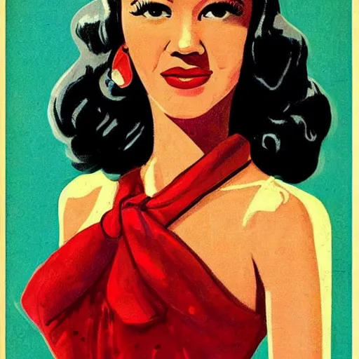 Prompt: “Zendaya portrait, color vintage magazine illustration 1950”