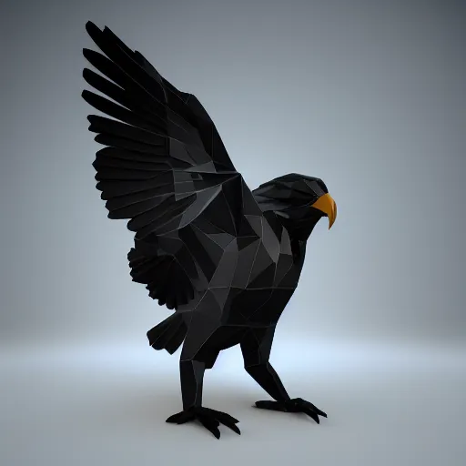 Image similar to 2 dimensional, vector, low poly, crystal eagle icon, black background, cgsociety, artstation, octane render