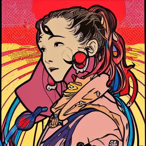 Image similar to sakura sunset illustration, pop art, splash painting, art by geof darrow, ashley wood, alphonse mucha