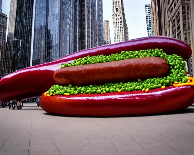 Prompt: the bean in chicago but it's a hotdog