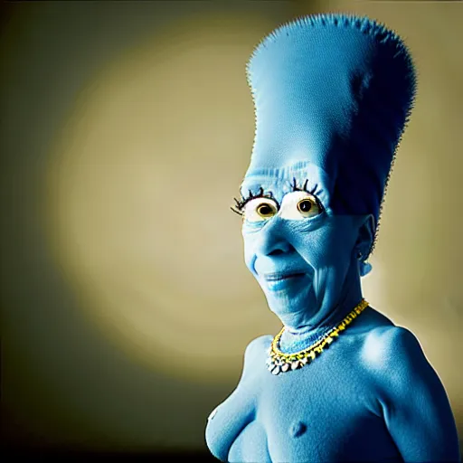 Prompt: uhd photorealisitc candid photo of marge simpson. photo by annie leibowitz and steve mccurry