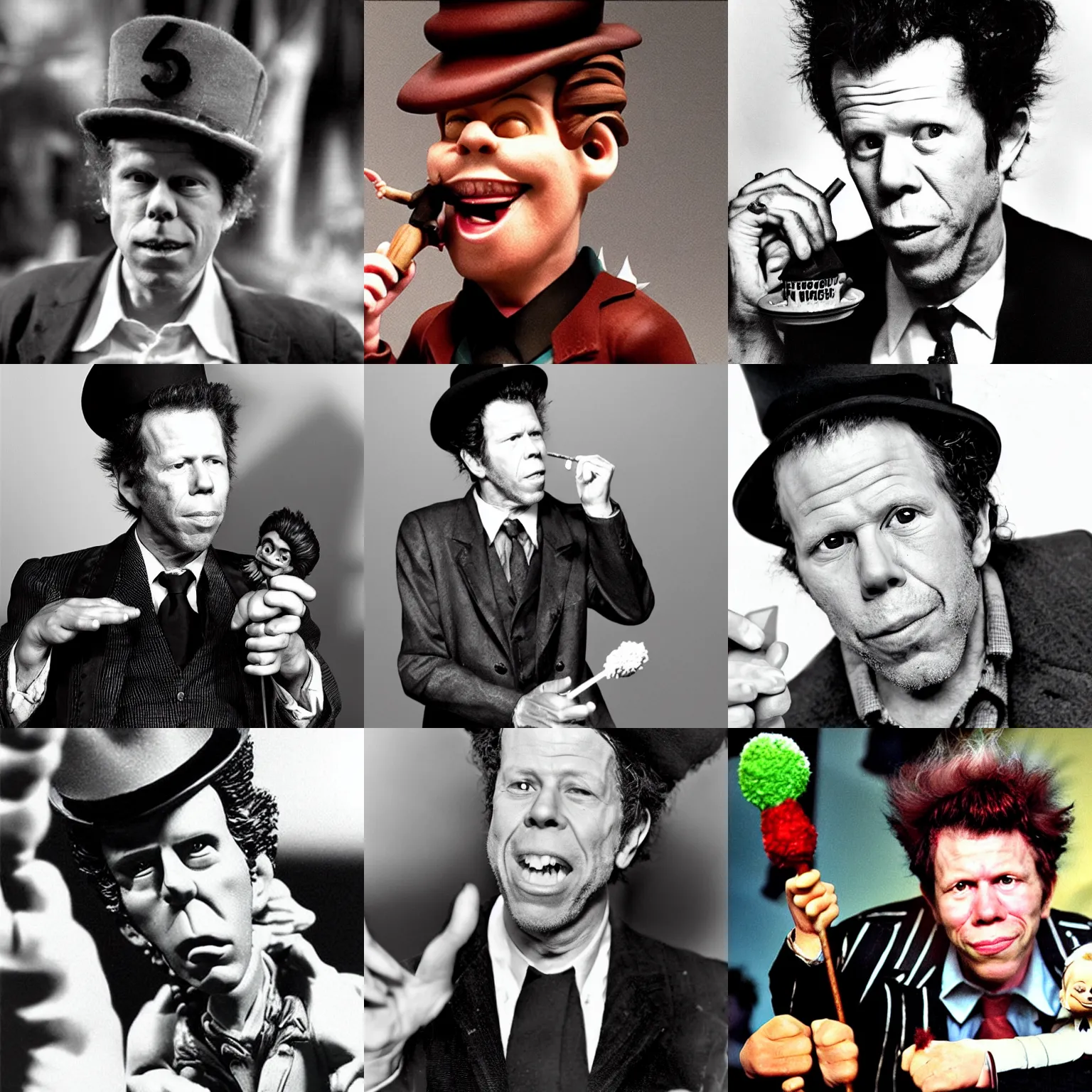 Prompt: tom waits as the munchkin president of the lollipop guild