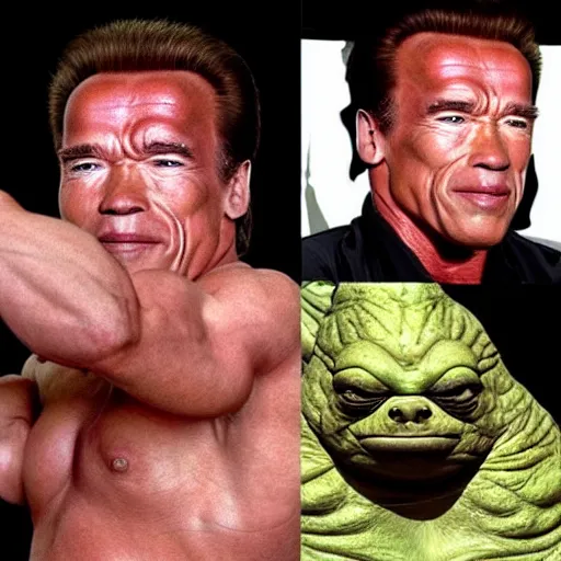 Prompt: arnold schwarzenegger as jabba the hutt, looks photorealistic, hyper-detailed portrait