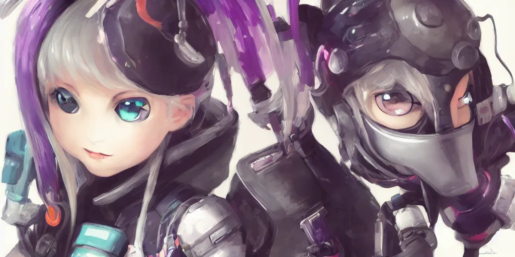 Image similar to portrait splatoon nintendo one character digital painting no blur, concept art, character sheet nier automata 2 d, yoji shinkawa, yoshitaka amano, tsutomu niehi, cyberpunk, trending on artstation, featured on pixiv, hyper detail, cinematic composition, 8 k