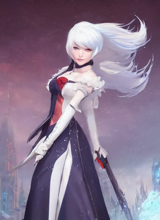 Prompt: portrait of weiss schnee from rwby. digital art by eugene de blaas, ross tran, and nasreddine dinet, vibrant color scheme, intricately detailed, in the style of romanticism. artstation, greg rutkowski