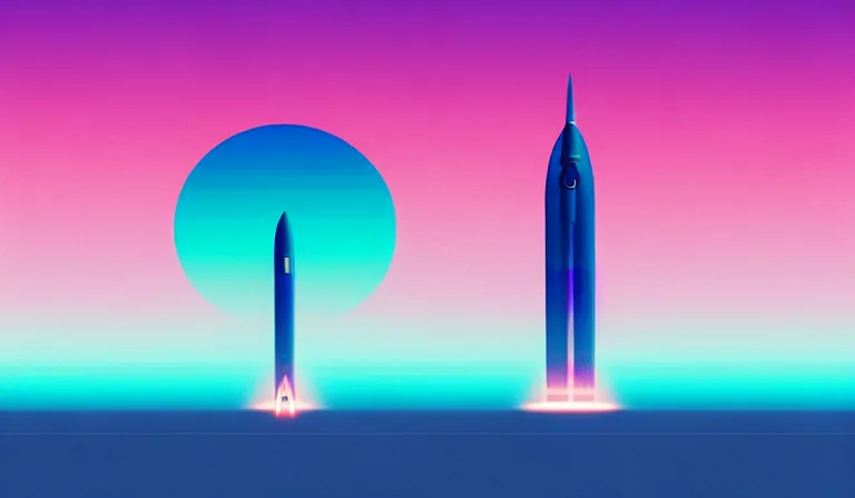 Image similar to a beautiful, minimal. sharp focus, and immaculate overcast futuristic spaceport. vaporwave ombre rendering. outrun style. rocket on the launch pad in the style of a travel poster. trending on artstation. recommended for you behance. by chris moore. by edward hopper. ambient occlusion. digital matte painting. metropolis filmic. gotham city.